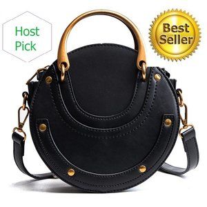 Round Leather Crossbody Bag Small Purse Womens Crossbody Bag - Black